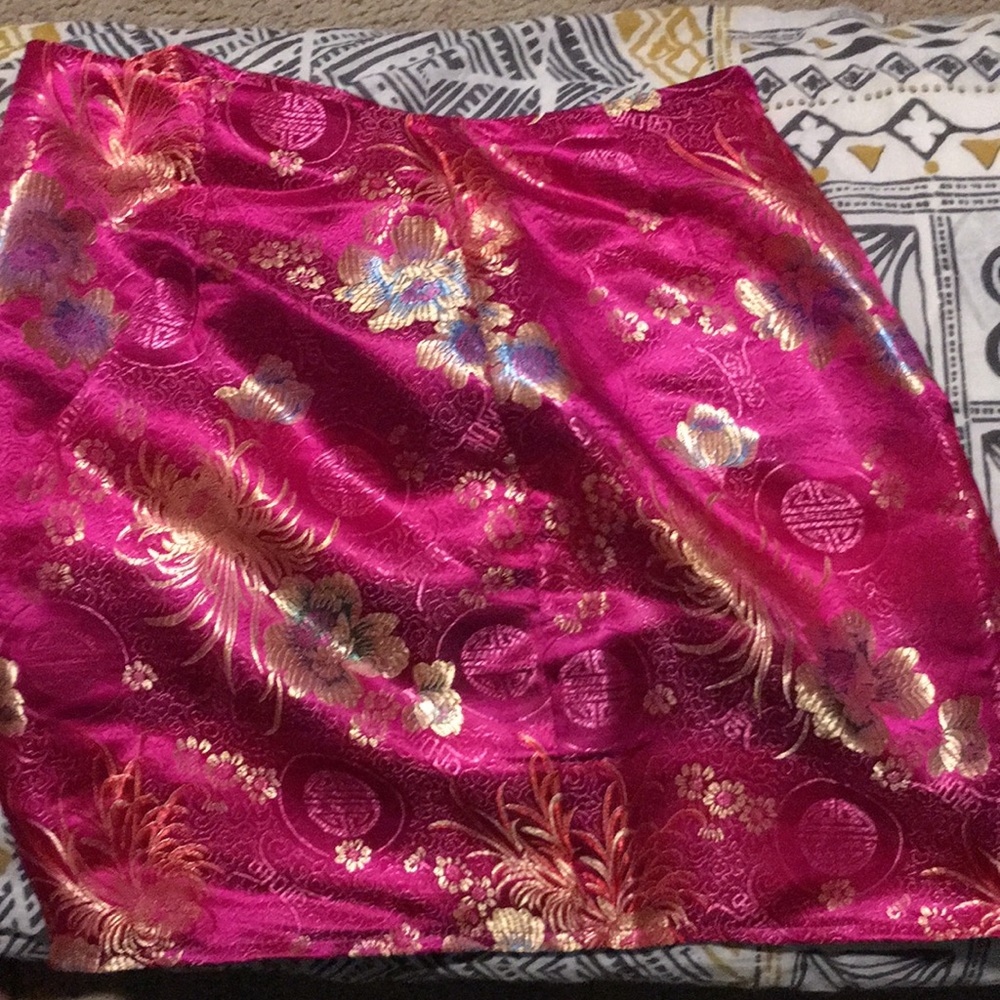 Pink oriental mini skirt